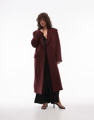 ARKET wool blend double breasted maxi coat in dark burgundy | ASOS | ASOS (Global)