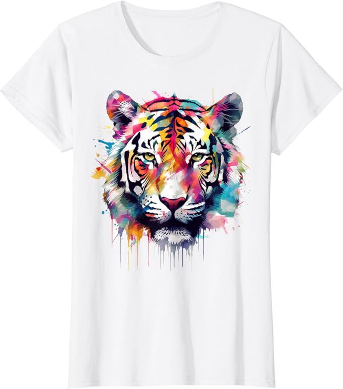 Tiger Artwork - Colourful Animal Art Tiger T-Shirt | Amazon (US)