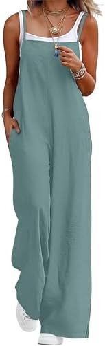 Lepunuo Womens Casual Loose Jumpsuits Summer Boho Wide Leg Rompers Sleeveless Overalls with Pocke... | Amazon (US)