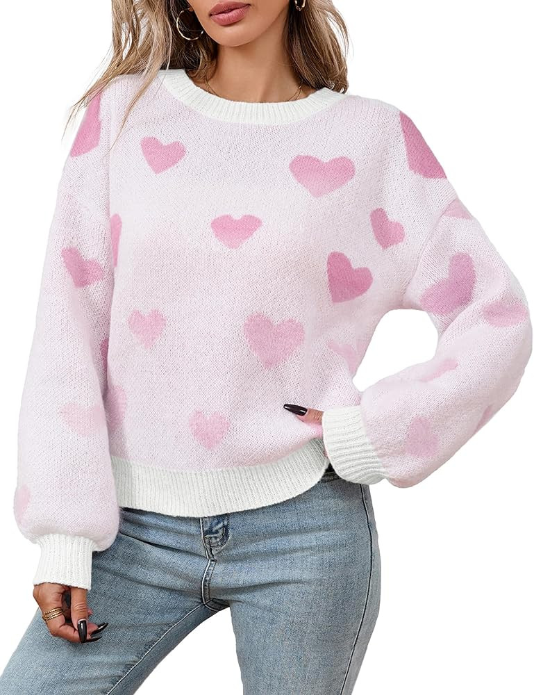 Womens Oversized Cute Heart Sweater Spring Winter 2025 Trendy Ladies Dressy Casual Lightweight Ri... | Amazon (US)