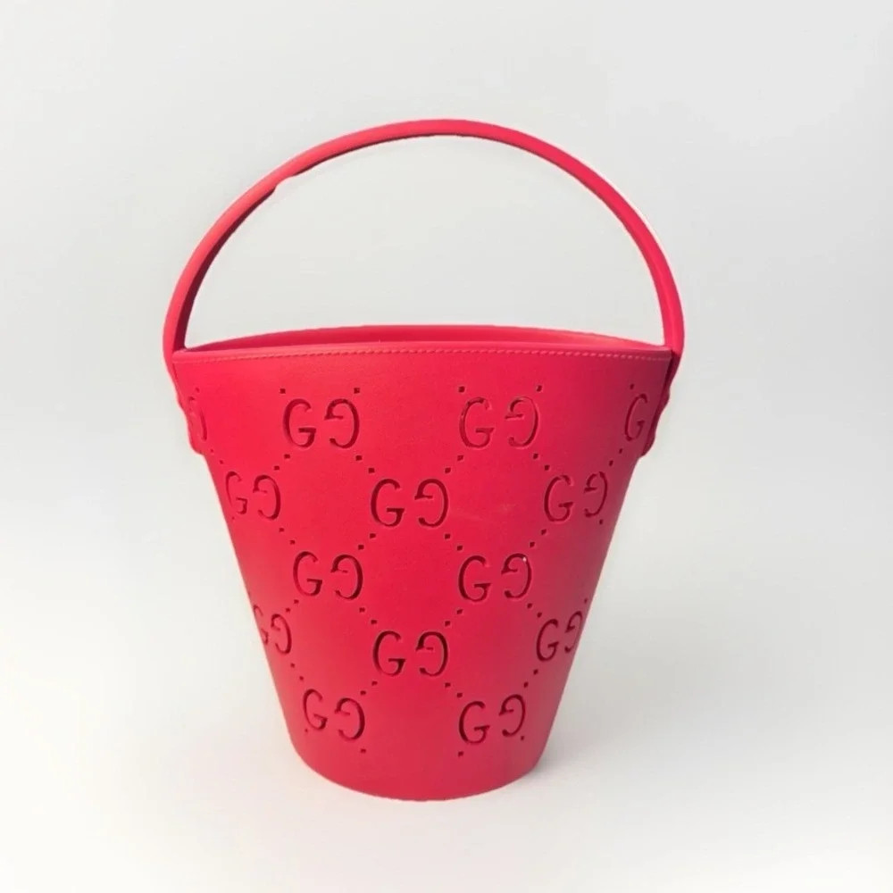 Gucci GG Perforated Rubber Bucket Bag Pink Tote Handbag 723051 Made in Italy | Poshmark
