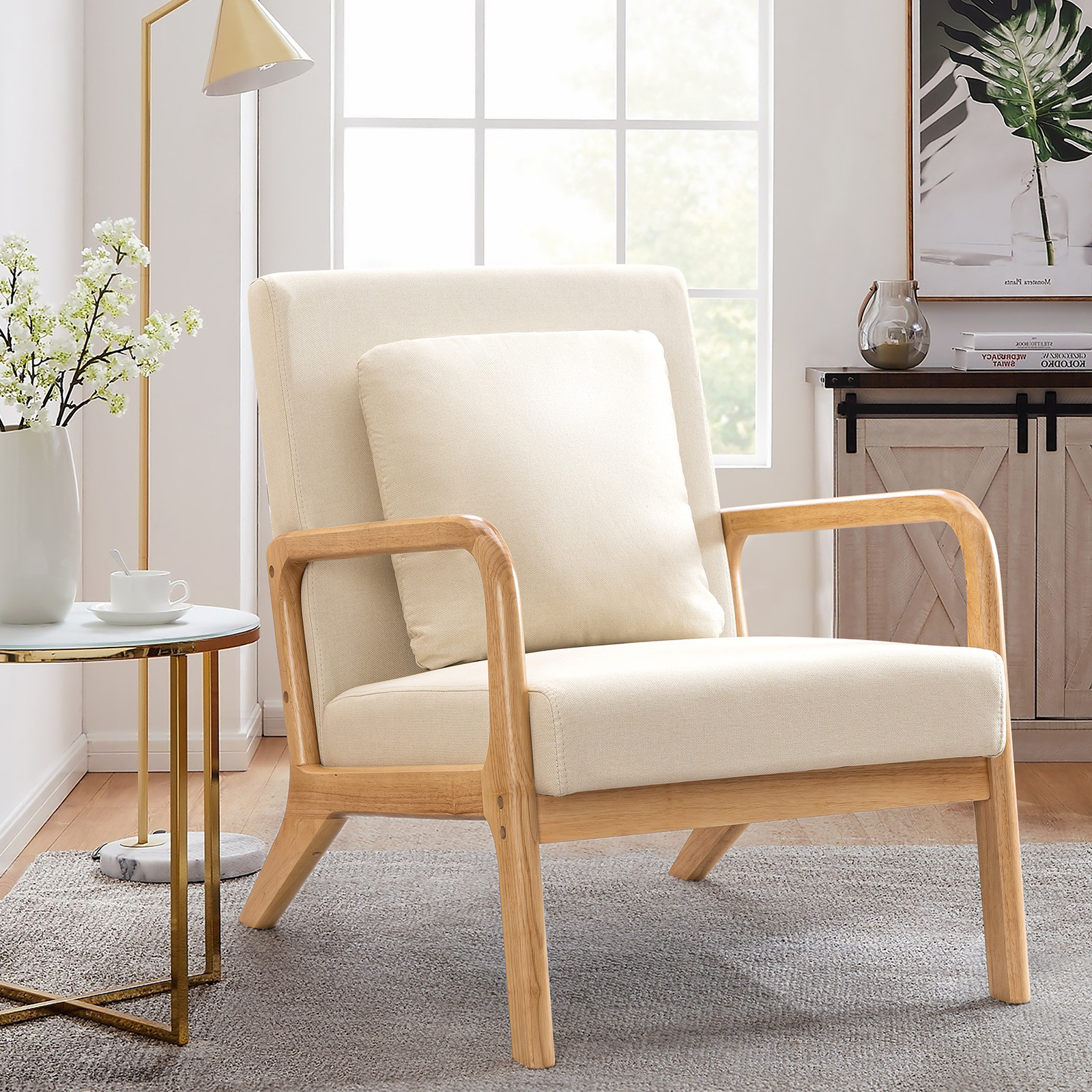 JULY'S SONG Mid Century Modern Accent Chair, Linen Upholstered Lounge Chairs for Living Room,Read... | Walmart (US)