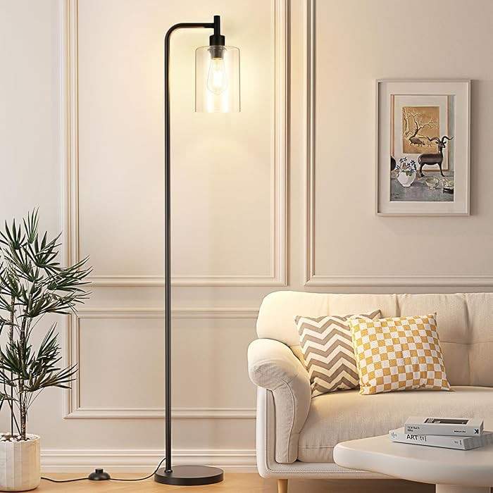 Industrial Floor Lamp with Glass Shade - Black, LED Bulbs, Foot Pedal Switch, Easy Assembly | Amazon (US)