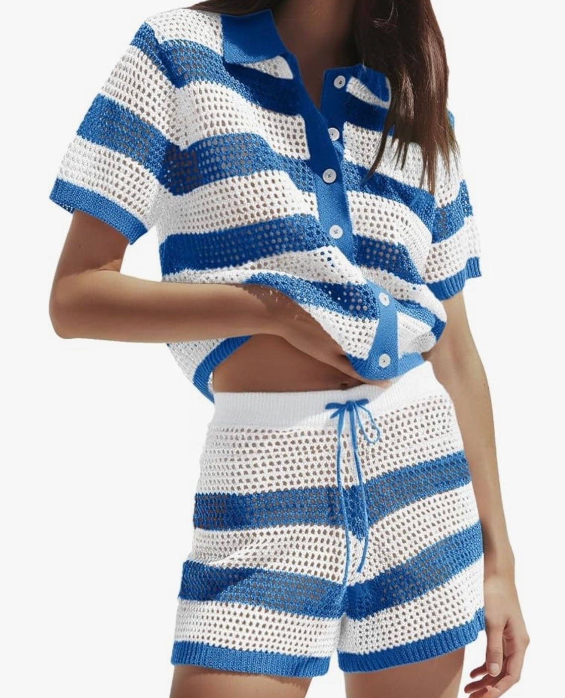 Amazon Womens Crochet Swimsuit Coverup Summer 2 Piece Short Sets Striped Knit Short Sleeve Button Shirts Beach Outfits
More color options!!

#LTKSwim #LTKSaleAlert #LTKTravel