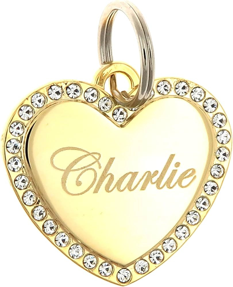 Custom Engraved Personalized Gold-Plated Medium Heart Rhinestones Pet Jewelry Cat Dog ID Tag for ... | Amazon (US)
