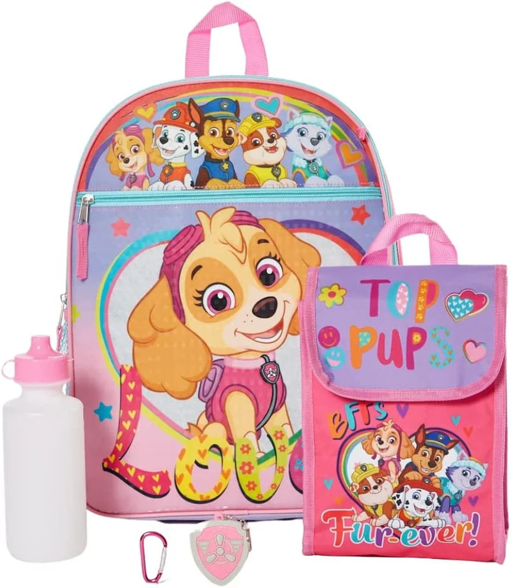 Paw Patrol Girls Backpack with Lunch Bag and Water Bottle 5 Piece Set 16 inch - Walmart.com | Walmart (US)