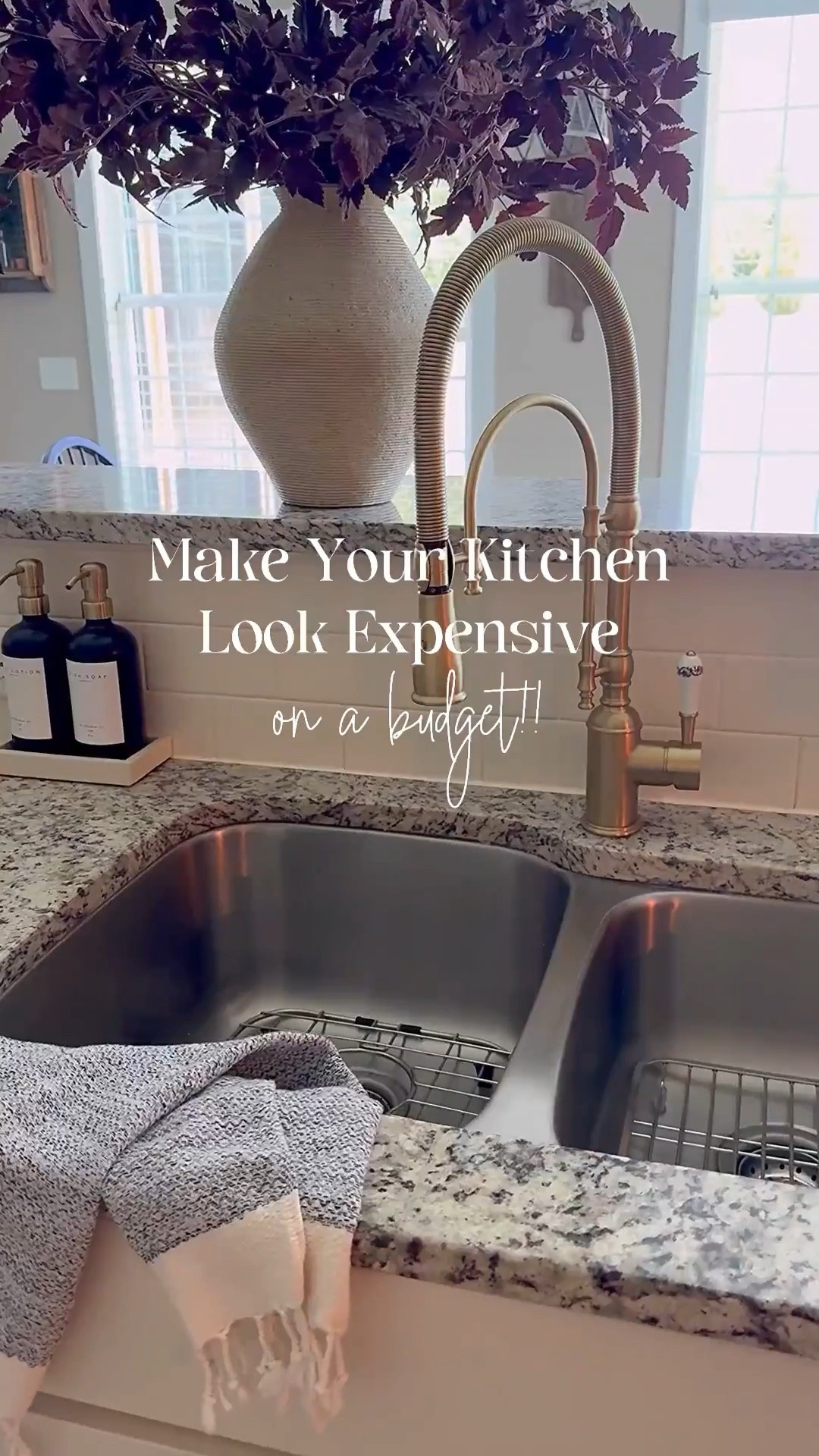Making your kitchen look expensive doesn’t have to break the bank!! 

Gold kitchen faucet, vintage looking runner, island pendants, champagne bronze hardware, antique brass doorknob, wine fridge, woven storage boxes, moody hydrangeas, candle holders, woven vase, badum nut seed pods, cimicifuga leaf stems, plum stems

#LTKSeasonal #LTKstorytime #LTKHome