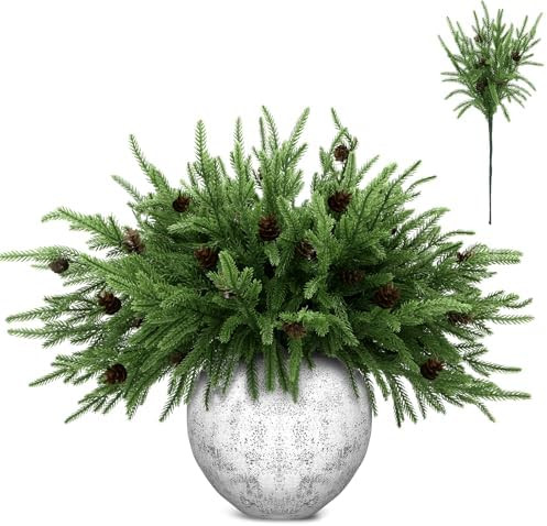 10 Pcs 18" Real Touch Norfolk Pine Stems Branches with Pine Cone Norfolk Pine Artificial Christma... | Amazon (US)