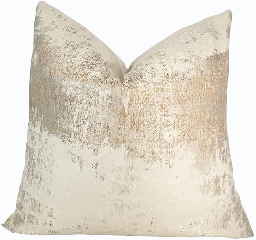 THE-TINOART Beige Gold Velvet & Polyester Cushion Case Luxury Modern Square Throw Pillow Covers D... | Amazon (US)