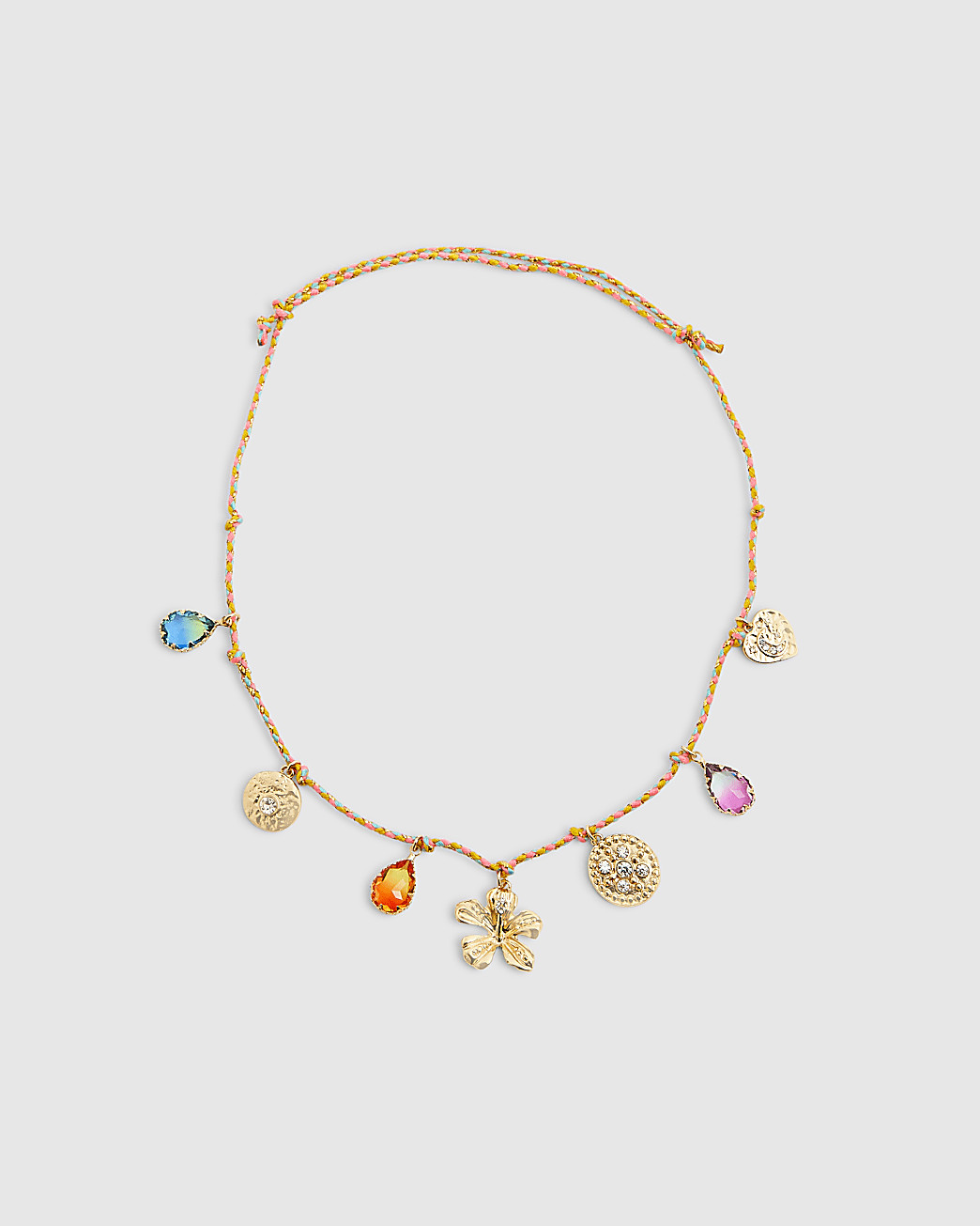 Multi Colour flower gem cord necklace | River Island UK & IE