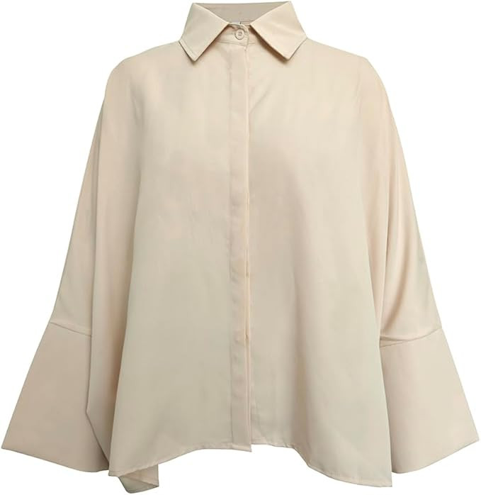 UOOZEE Womens Button Down Shirt Casual 3/4 Sleeve Loose Fit Collared Work Blouse Tops | Amazon (US)