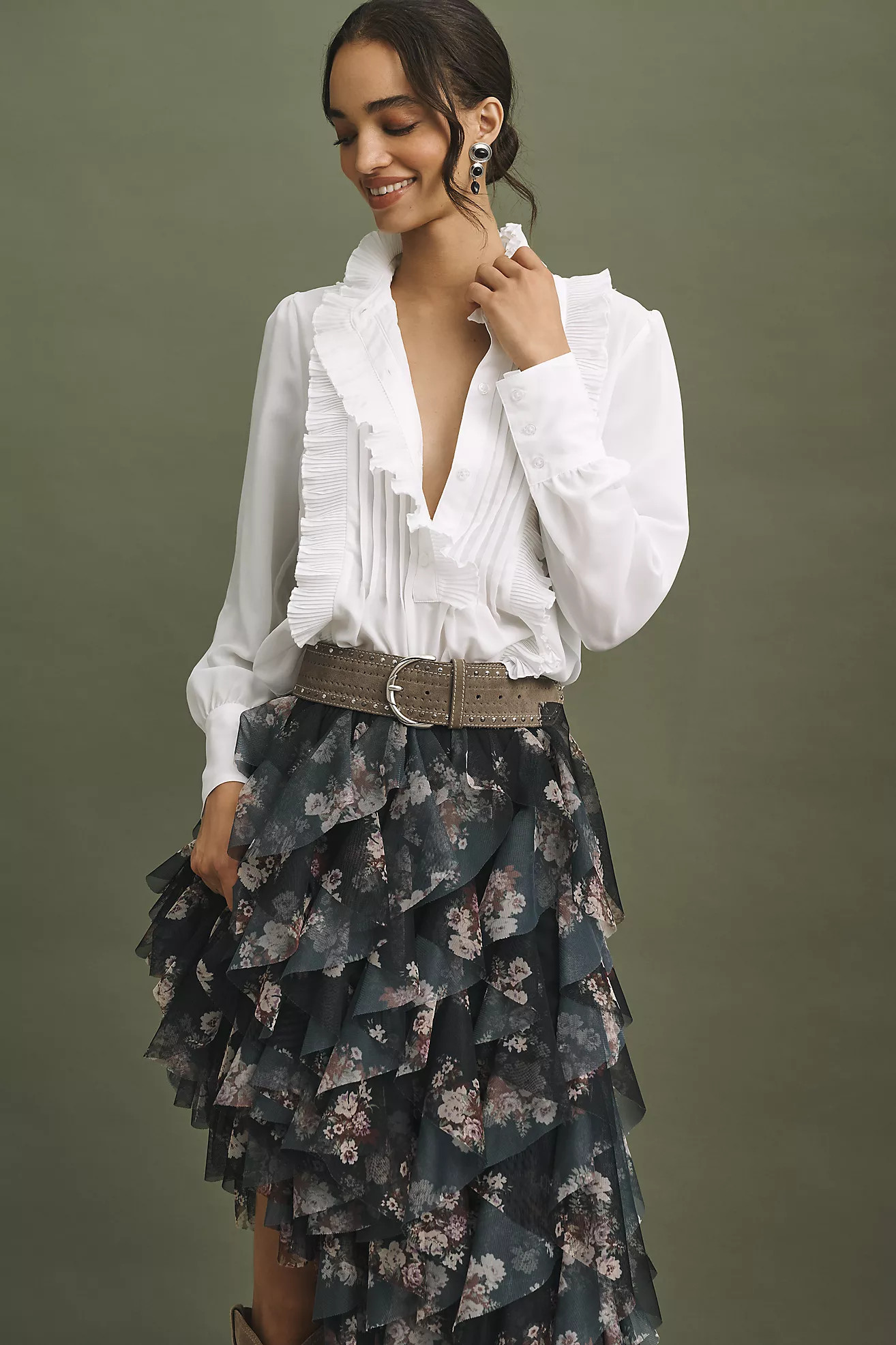 By Anthropologie Long-Sleeve Pleated Ruffled Blouse | Anthropologie (US)