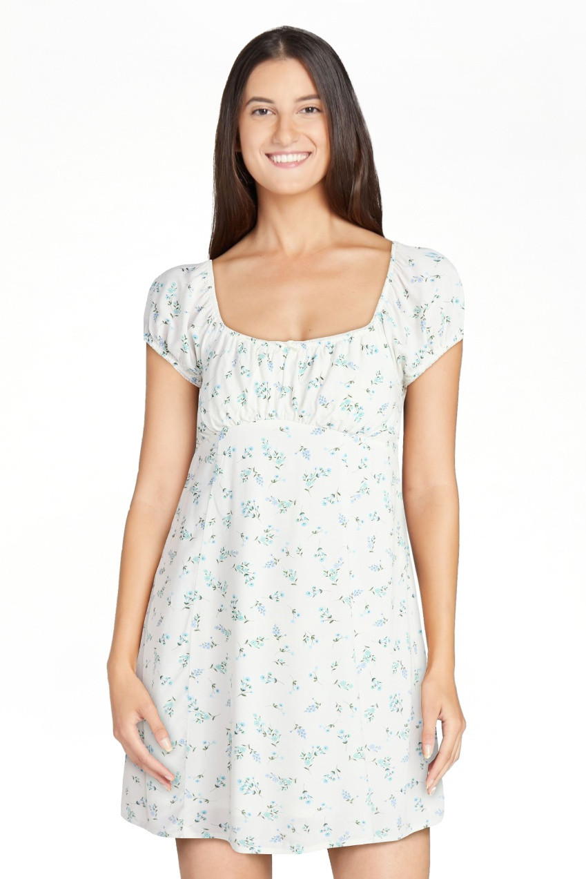 No Boundaries Fit and Flare Dress with Puff Sleeves, Women's XXS-XXL | Walmart (US)