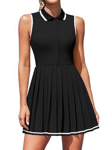 ATTRACO Womens Activewear Dress with Built in Bra Sleeveless Tennis Golf Dresses with Pockets Black XS | Amazon (US)