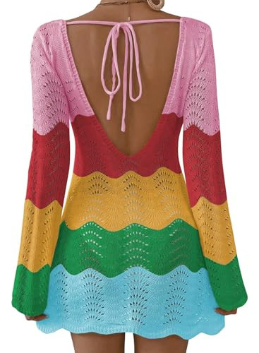 Falechay Womens Swimsuit Cover Up Long Sleeve Crochet Bathing Suit Mesh Backless Cover Ups Summer... | Amazon (US)