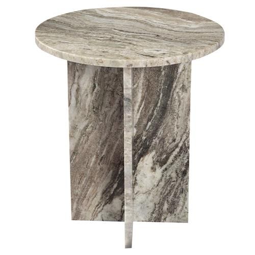 Mary Rustic Lodge Grey Marble Round Side Table | Kathy Kuo Home