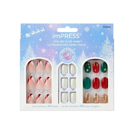 KISS imPRESS Press on Nails, Holiday Gift Set Holiday, Gift Set 03, Multicolor, Medium Almond, 90 Count | Walmart (US)