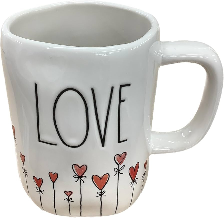 Rae Dunn Valentine's Day Coffee Mug, White - Love Blooms - Red Hearts | Amazon (US)
