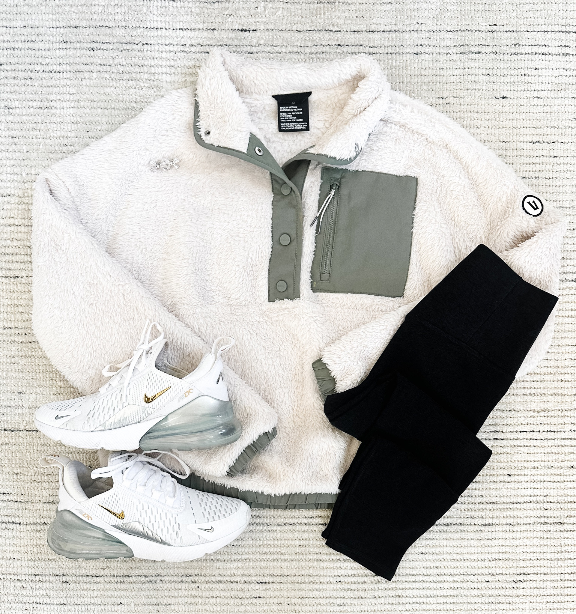 Cozy winter outfit with Sherpa pullover and one of my new favorite pair of leggings paired with sneakers and bow earrings for a chic look. Love this for lounging, casual every day outfit, running errands or athleisure. Super comfy and keeps you warm during the winter months! 

#LTKstyletip #LTKfitness #LTKSeasonal