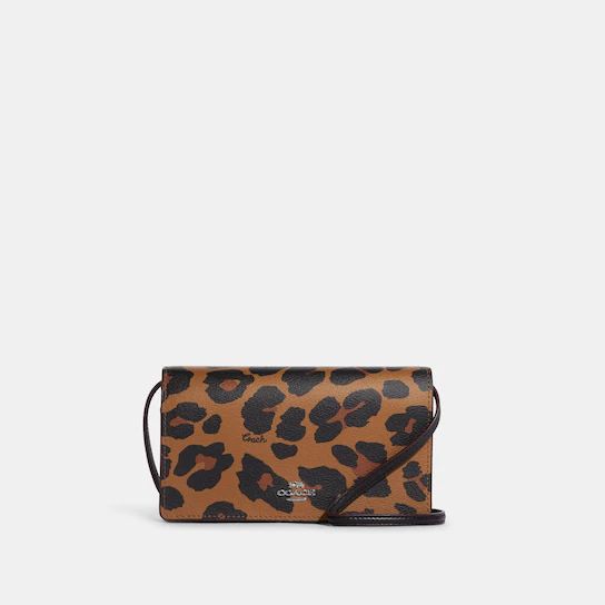 Anna Foldover Clutch Crossbody With Leopard Print And Signature Canvas | Coach Outlet