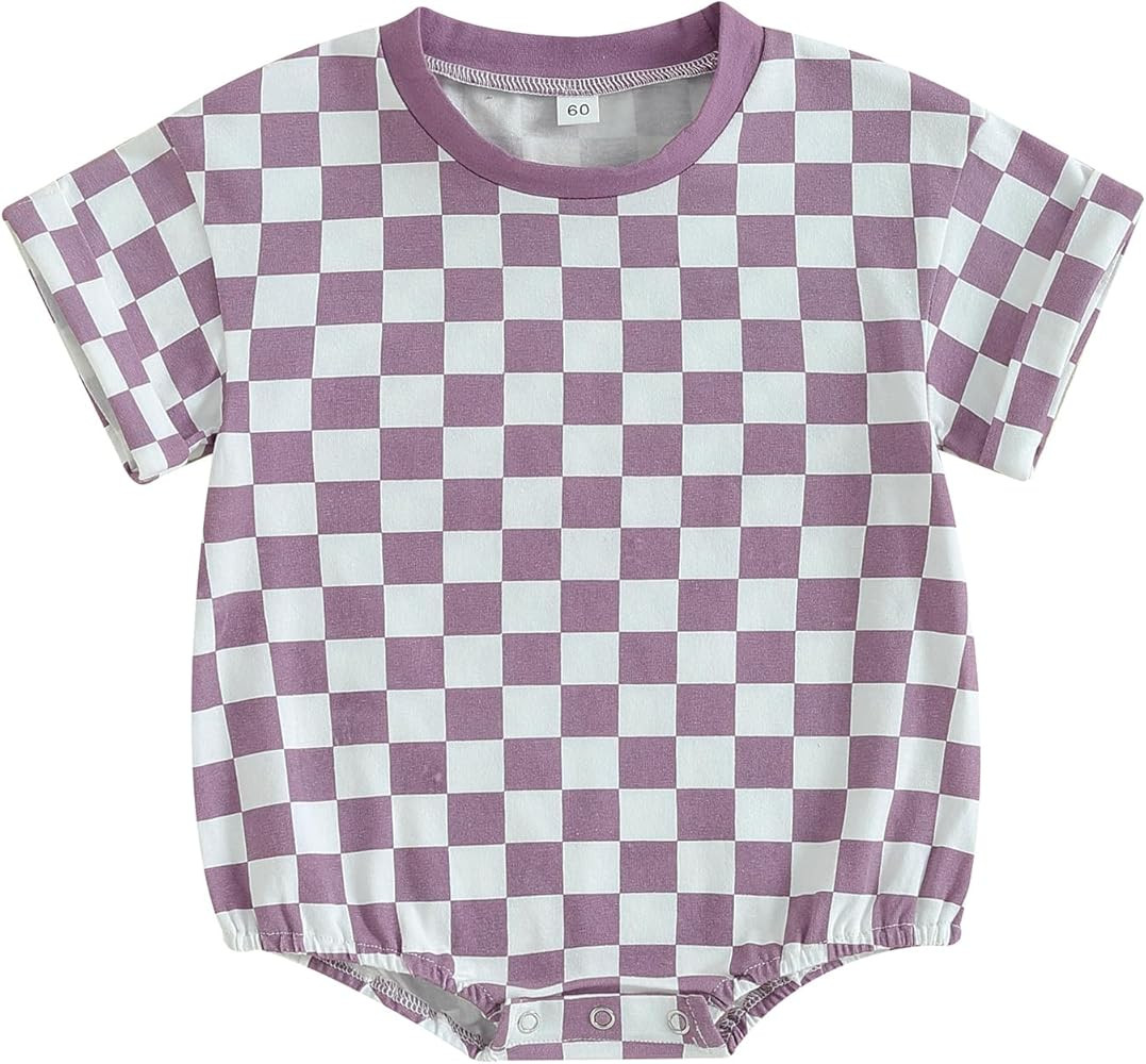 Karuedoo Newborn Baby Boy Girl Clothes Checkered T-Shirt Bubble Romper Oversized Short Sleeve One... | Amazon (US)