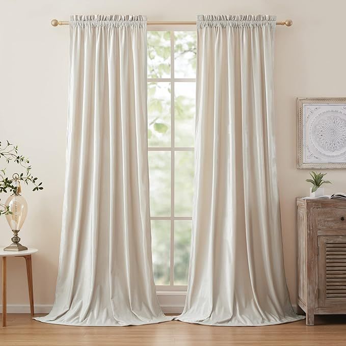 PRIMROSE Cream Curtains 84 inch for Living Room Velvet Blackout Rod Pocket Window Drapes Treatmen... | Amazon (US)