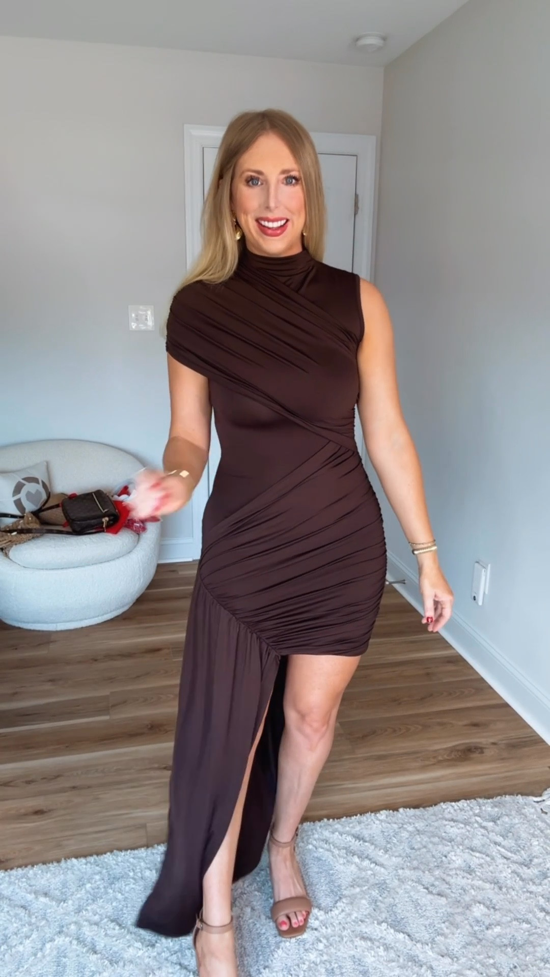 The best under $50 dress for wedding and special events! Comes in a few colods. I’m wearing a size medium. Super soft, comfortable and flattering fit with ruching. Walmart block heels and Amazon gold flower earrings!

#LTKgrwm #LTKWedding #LTKootd