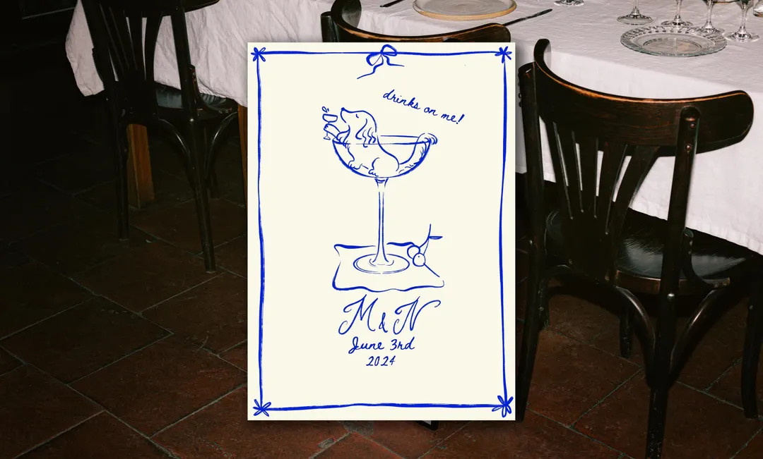 Custom Drink on Me Dog Sign, Custom Personalized Dog Seated Atop Martini, Wedding Invitation, Han... | Etsy (US)