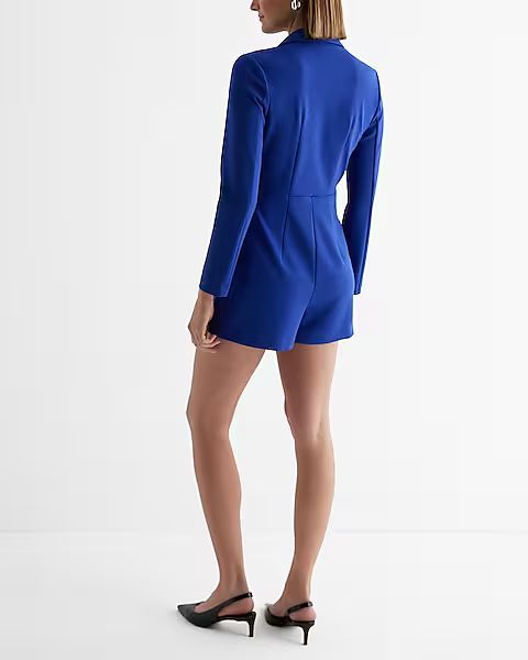Double Breasted Padded Shoulder Blazer Romper | Express