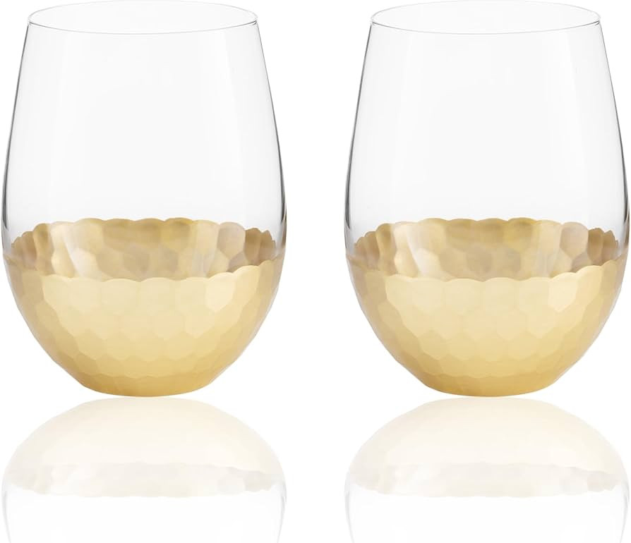 Burns Wine Glass, Gold Stemless Wine Glass Set of 2, Elegant Glasses with Gold Honeycomb Design R... | Amazon (US)