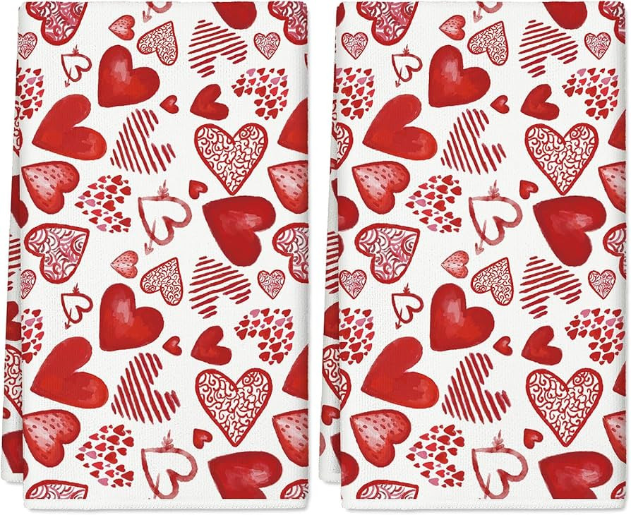 Valentine's Day Kitchen Towel Watercolor Red Hearts Dish Towels 18 x 28 Inch Watercolor Love Hear... | Amazon (US)