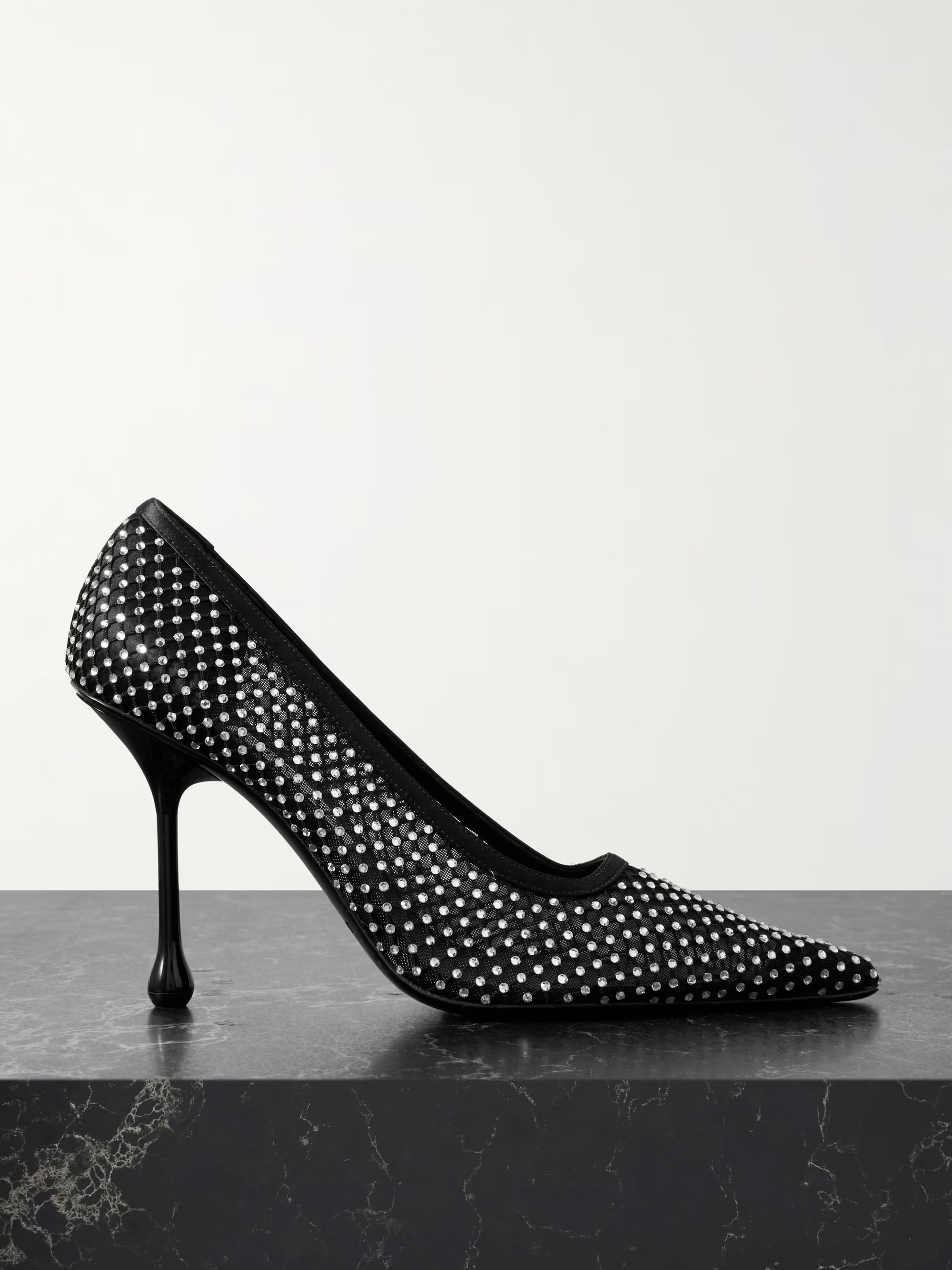 Ixia 95 crystal-embellished satin and mesh point-toe pumps | NET-A-PORTER (UK & EU)