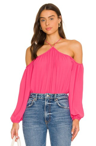 MORE TO COME Sidney Off Shoulder Bodysuit in Hot Pink from Revolve.com | Revolve Clothing (Global)