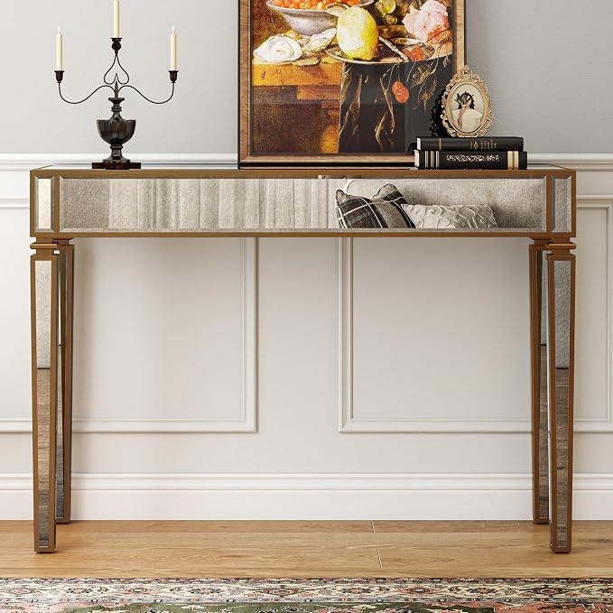 Vintage Mirrored Console Table, Gold Entryway Sofa Table | Aged mirror finish, Distressed gold fr... | Amazon (US)