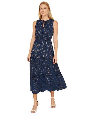 Women's Foil Print Ruched Waist Midi Dress | Macy's