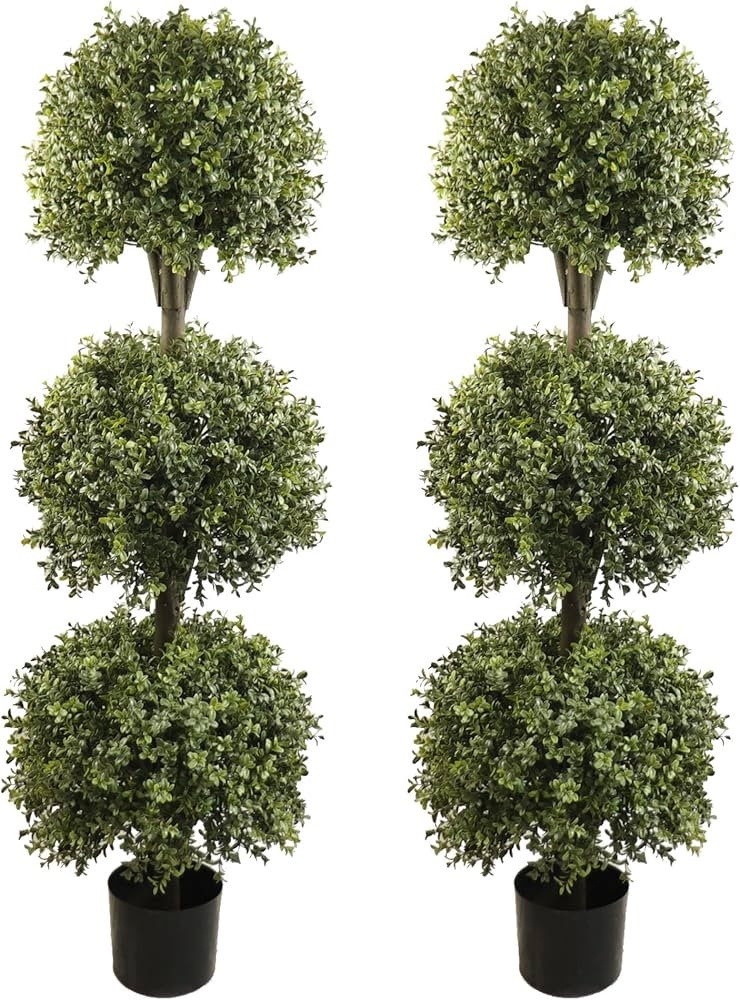 56'' Large Triple Ball Artificial Topiaries Tree UV Pre-Potted Outdoor Plants Porch Decor 2 Pack | Amazon (US)