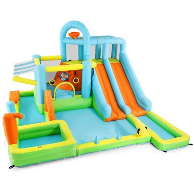 Joyldias 3 Slides Inflatable Bounce House,680w Air Blower Slide Bouncer Castle Playhouse With 2 Splash Pool For Kids Backyard Indoor Outdoor Use | Wayfair North America