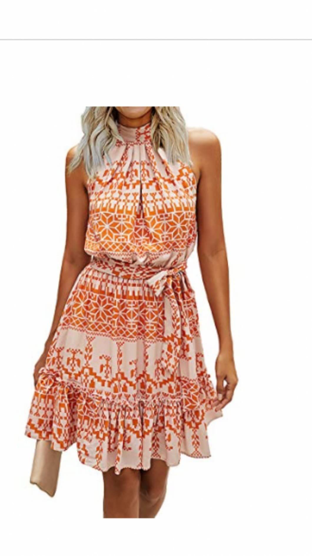BTFBM Women 2024 Summer Halter Neck Dresses Sleeveless Casual Floral Polka Dot Print Short Boho R... | Amazon (US)