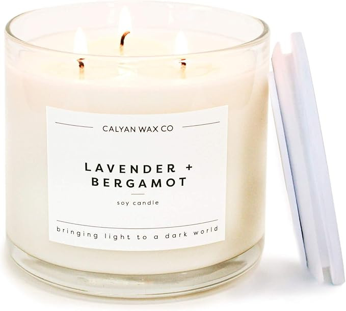 Calyan Wax Co. Lavender & Bergamot 3 Wick Scented Candle - 43 Hour Burn - Luxury 3 Wick Soy Candl... | Amazon (US)
