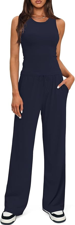 Darong Women's 2 Piece Lounge Sets Sleeveless Tank Tops Wide Leg Pants Sets Tracksuits Matching O... | Amazon (US)