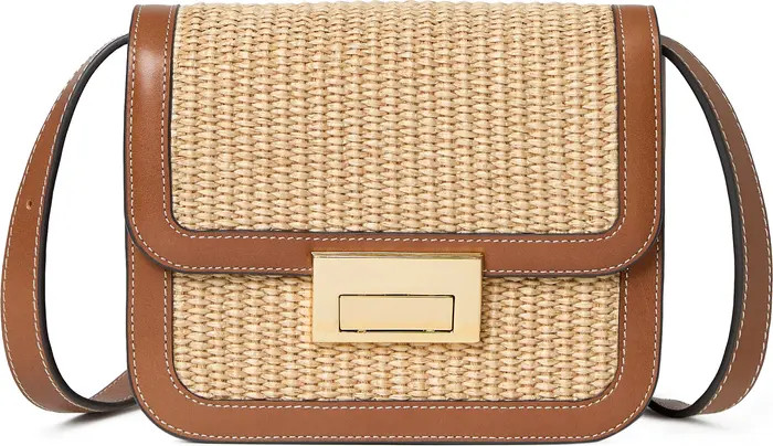 Desi Woven Raffia & Leather Shoulder Bag | Nordstrom