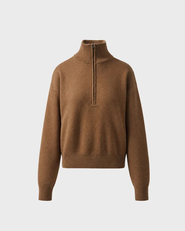 Sweater Macy Zip Wool Camel | WAKAKUU