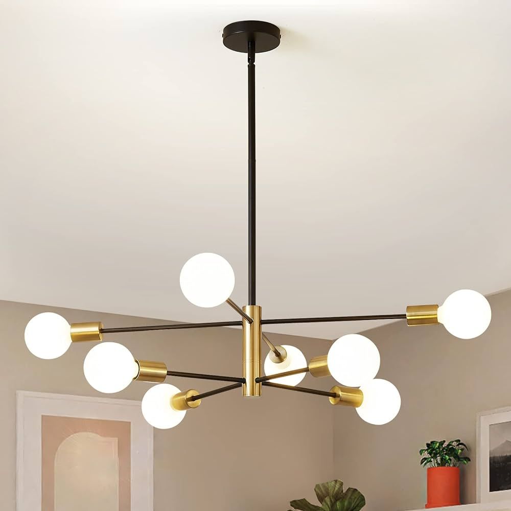 Modern Sputnik Chandeliers Black and Gold Mid Century Chandelier 8-Light Dining Room Light Fixture H | Amazon (US)