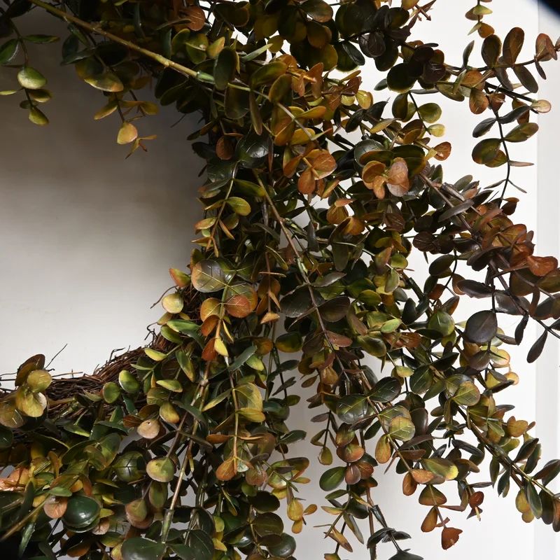 The Holiday Aisle® 26" Farmhouse Fall Autumn Mini Eucalyptus Wreath for Front Door | Wayfair | Wayfair North America