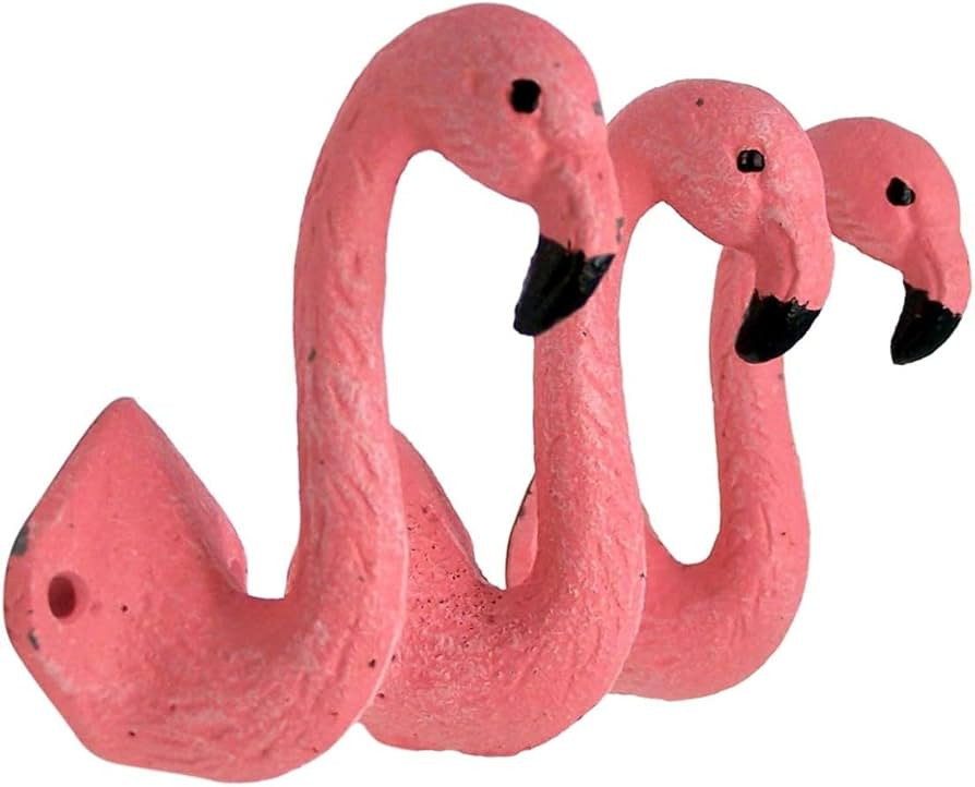 Wowser Pink Tropical Flamingo Cast Iron Wall Mount Coat Hooks, 4 Inch, Set of 3 | Amazon (US)