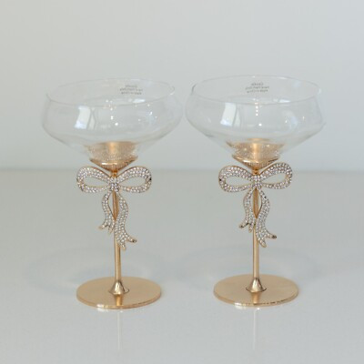 2-NWT COQUETTE GOLD BOW DESIGN RHINESTONE BLING WINE/coupe GLASSES  | eBay | eBay US