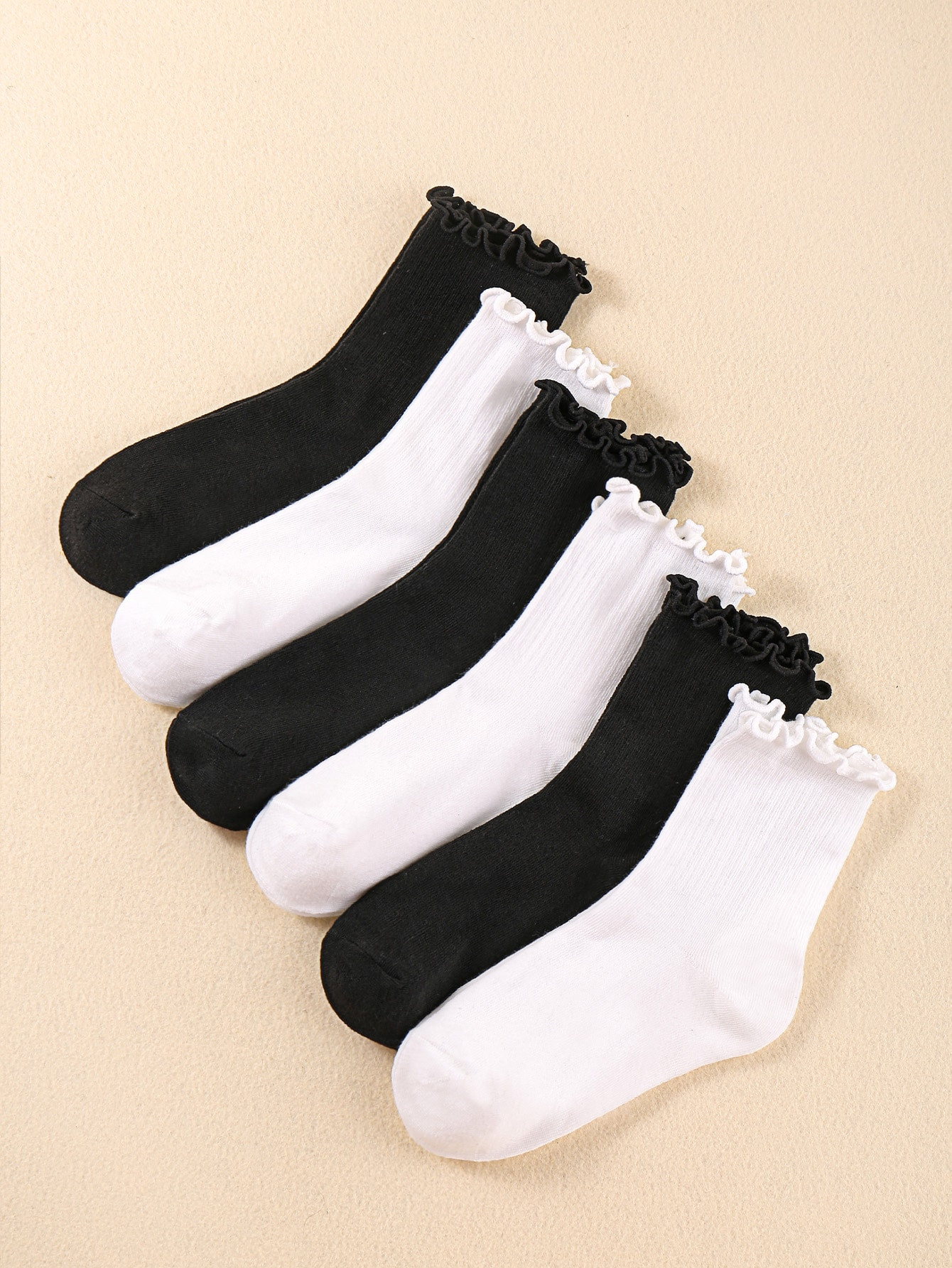 6 Pairs/set Women's Solid Color Lettuce Edge Fashion Mid-calf Socks For Daily Wear | SHEIN