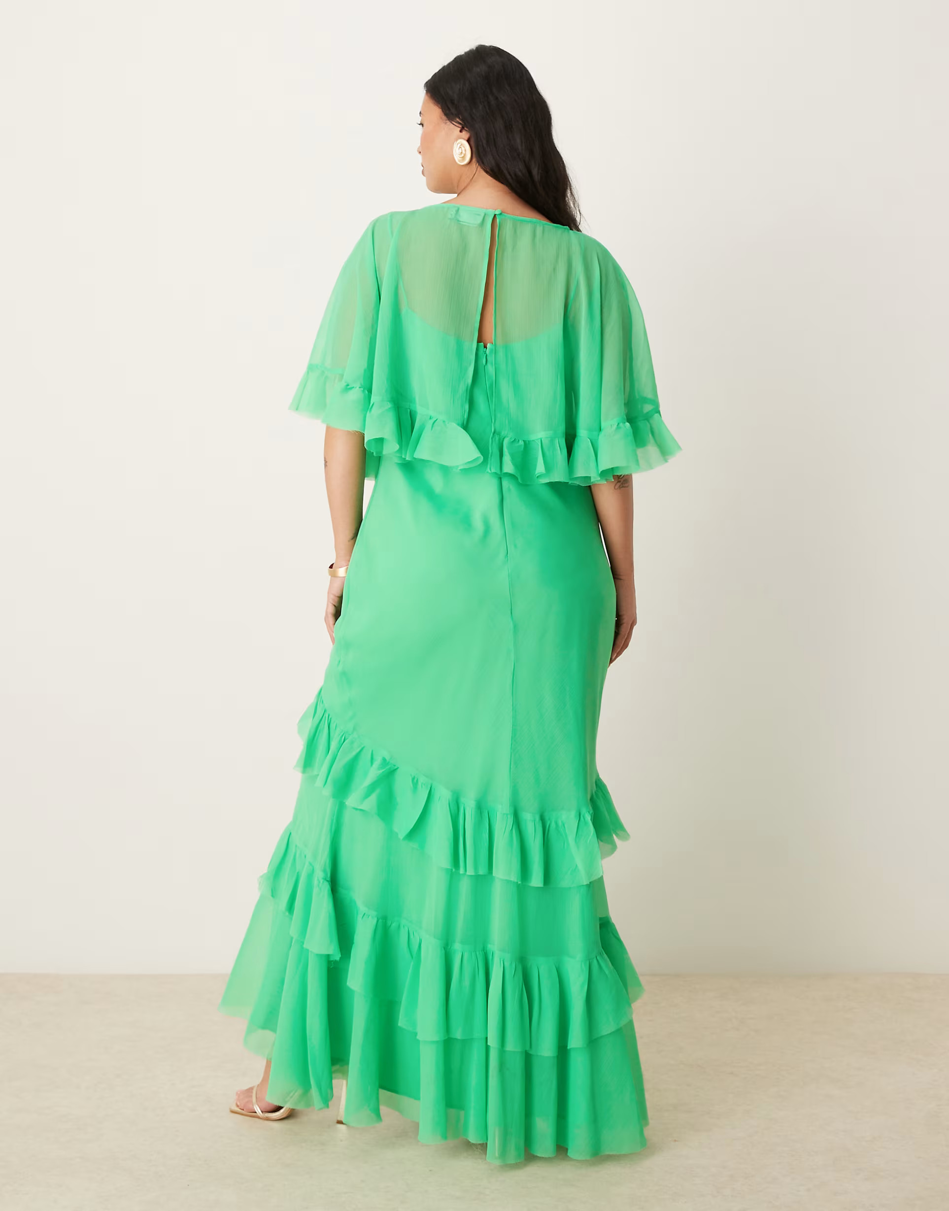 ASOS DESIGN Curve cape overlay ruffle bias maxi dress in bright gren | ASOS (Global)