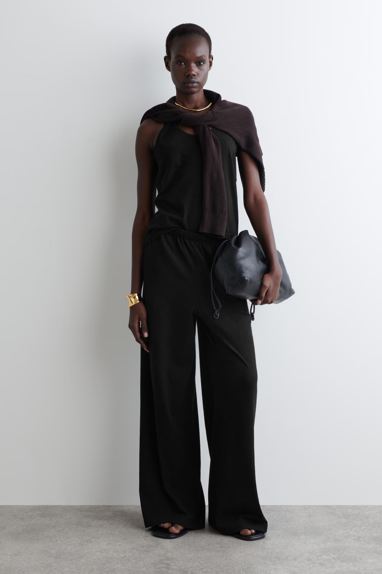 COTTON-LINEN WIDE-LEG TROUSERS - BLACK | COS UK