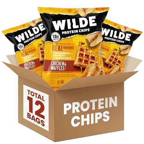 WILDE Protein Chips Chicken & Waffles, High Protein Snacks for Adults, Keto Chips, Gluten Free, Low Carb Snack Box Made with Real Ingredients 1.34oz Bags, Pack of 12 | Amazon (US)